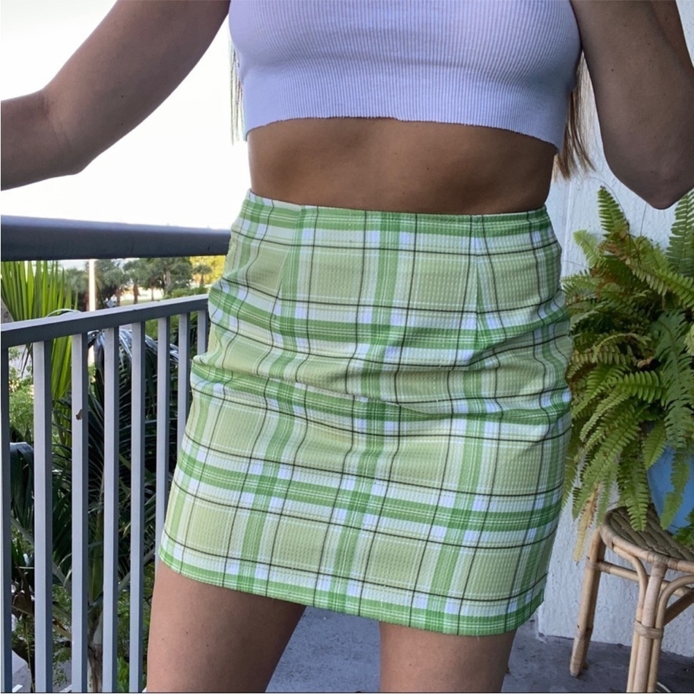 XOXO Y2k Green Plaid High Waist Mini Skirt